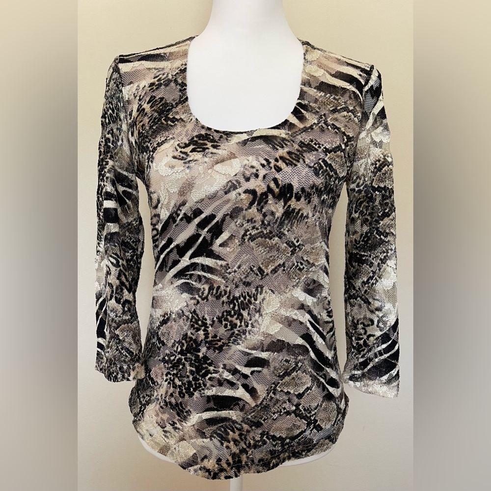 VTG Libra Women's Scoop Neck Animal Print Top, Size SP